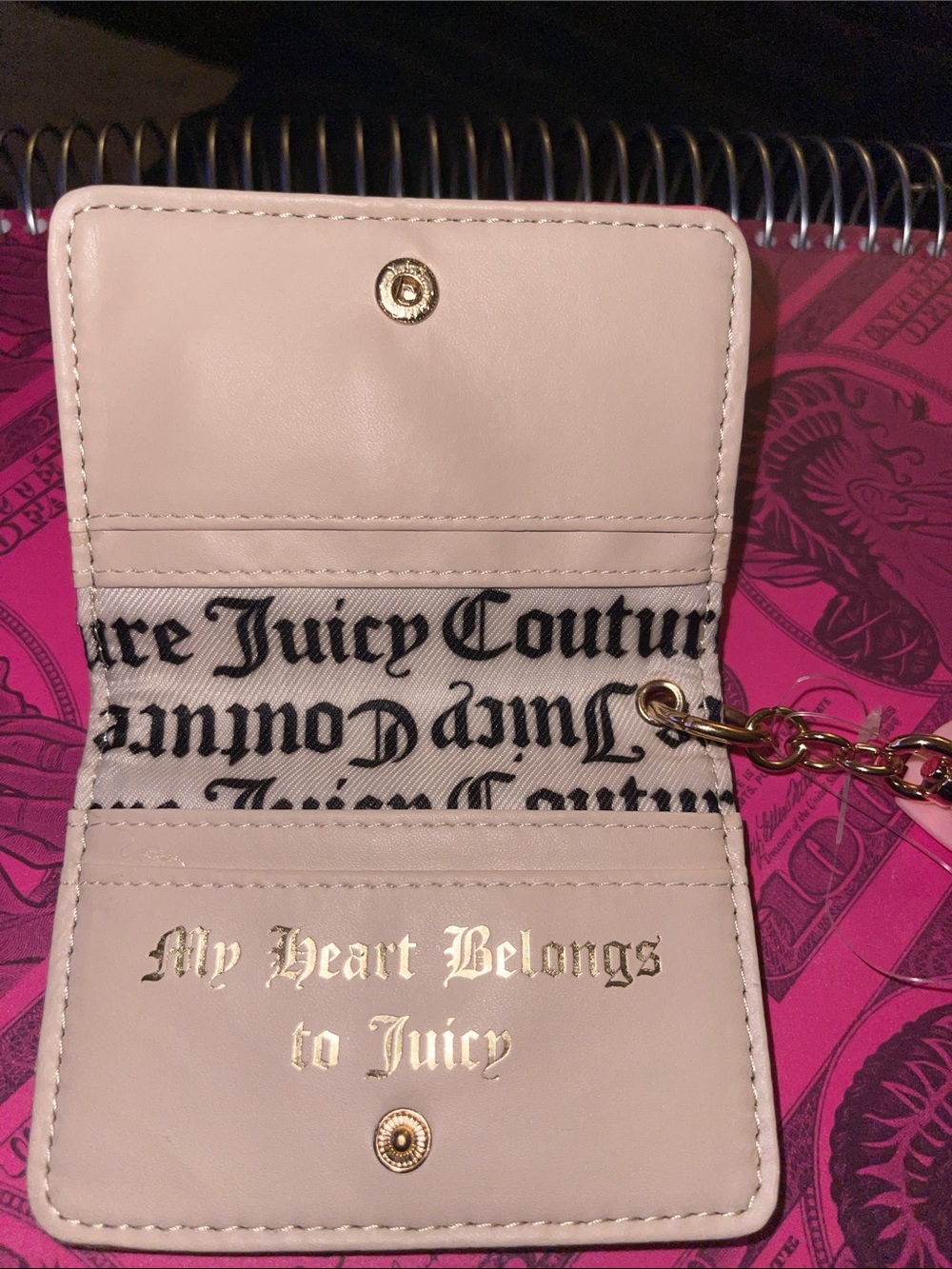 Juicy Couture Brown Card Holder with Pink Strawberry Print - Picture 3 of 3